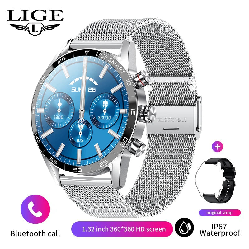 LIGE Rugged Military GPS Smart Watch Men AMOLED HD Screen Heart Rate Bluetooth Call Waterproof Outdoor SmartWatch