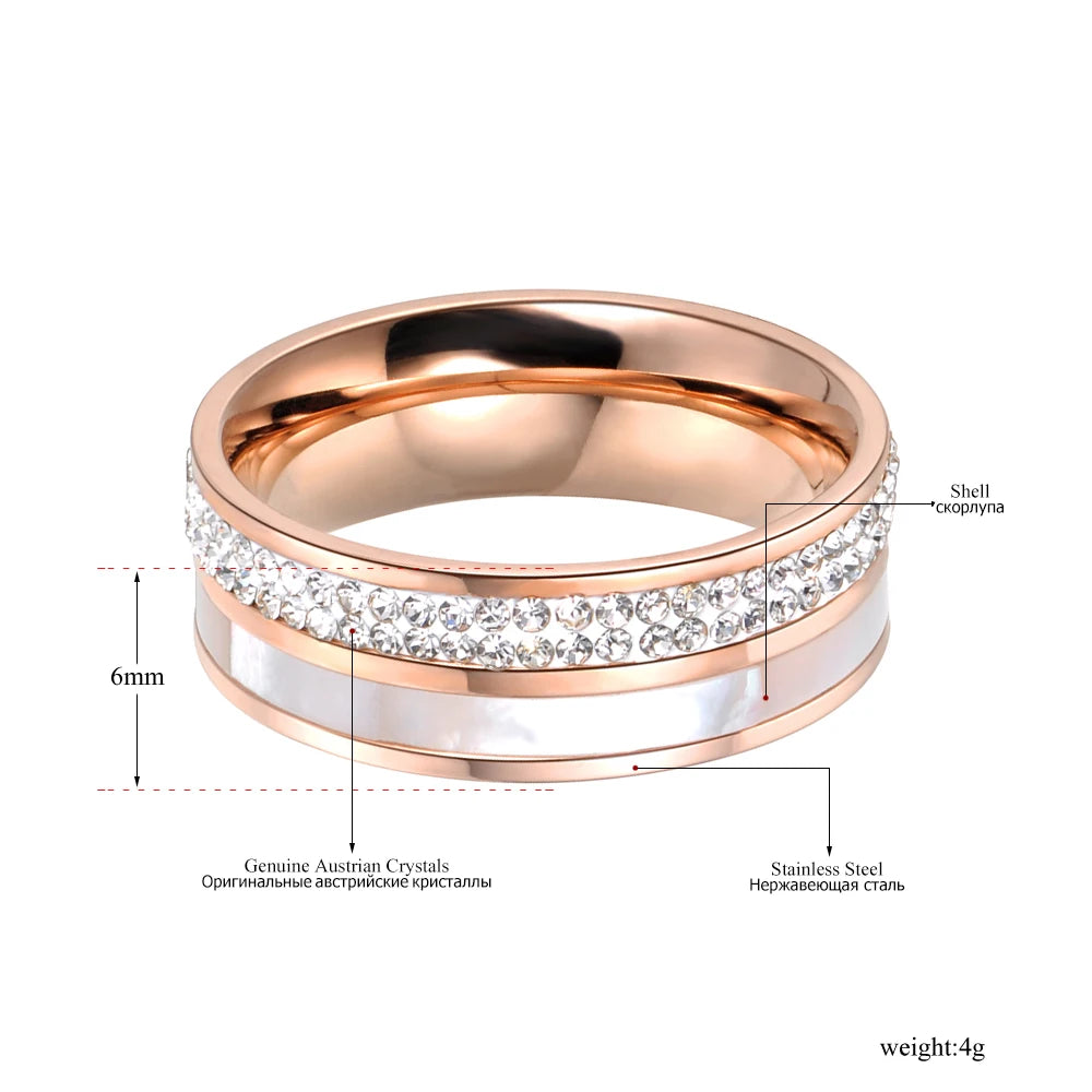 YiKLN Original Design Rose Gold Rhinestone Shell Wedding Rings Jewelry 316L Stainless Steel Engagement Ring For Women YR18050