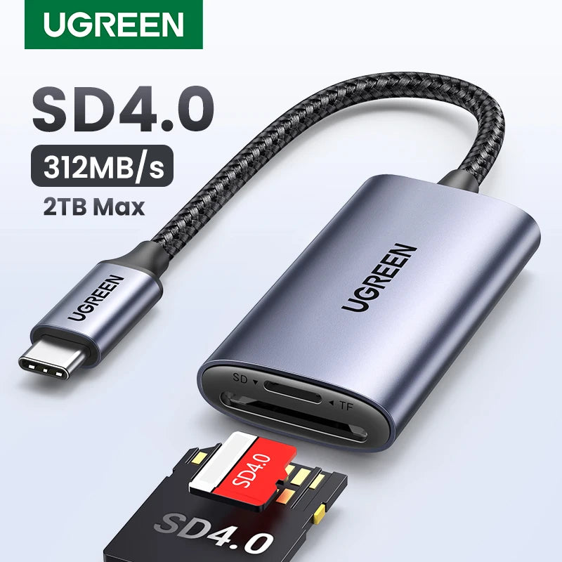 Card Reader SD4.0 312MB/s USB-C to SD MicroSD TF Memory Card Adapter for Laptop Phone Macbook Windows MacOS
