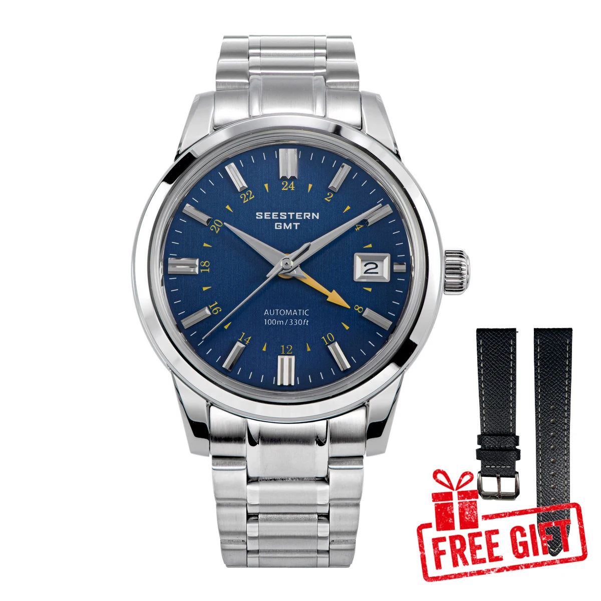 SEESTERN Men's Automatic Mechanical Wristwatch NH34 GMT Movement 10bar Waterproof Domed Sapphire Crystal Watch Limited S446 New