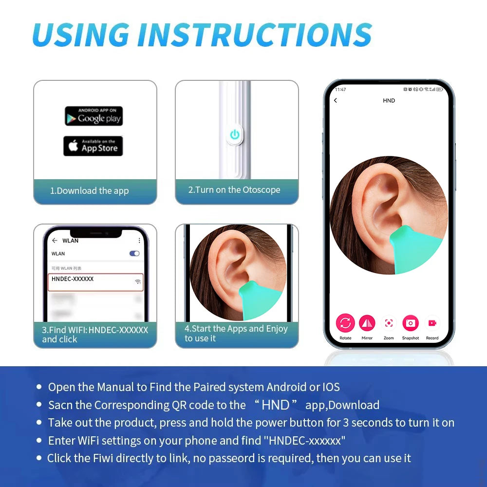Ear Cleaner with Camera Wireless Ear Sticks Otoscope USB C Charging Endoscope Wax Removal Tool Earpick MIni Camera