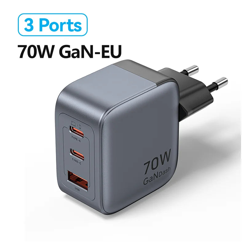 Vention 70W GaN Fast Charger USB Type-C Quick Charge 4.0 3.0 USB for iPhone 16/15/14 pro MacBook Air Laptop Tablet PD GaN Charge