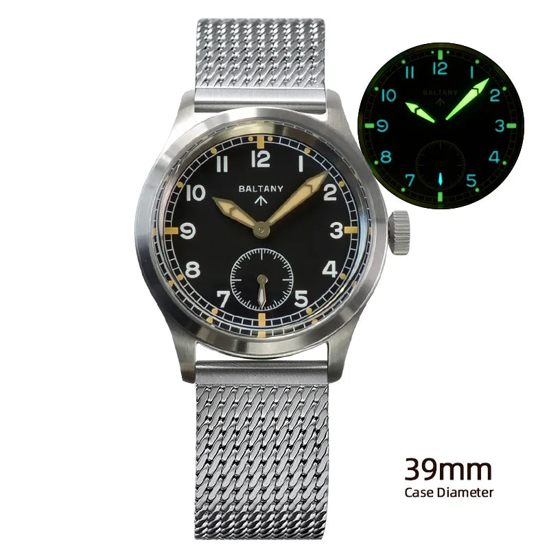 Baltany New Men's Quartz Watch VD78 Retro 39mm Luminous S2032 Sapphire Crystal Stainless Steel100M Waterproof Reloj Hombre