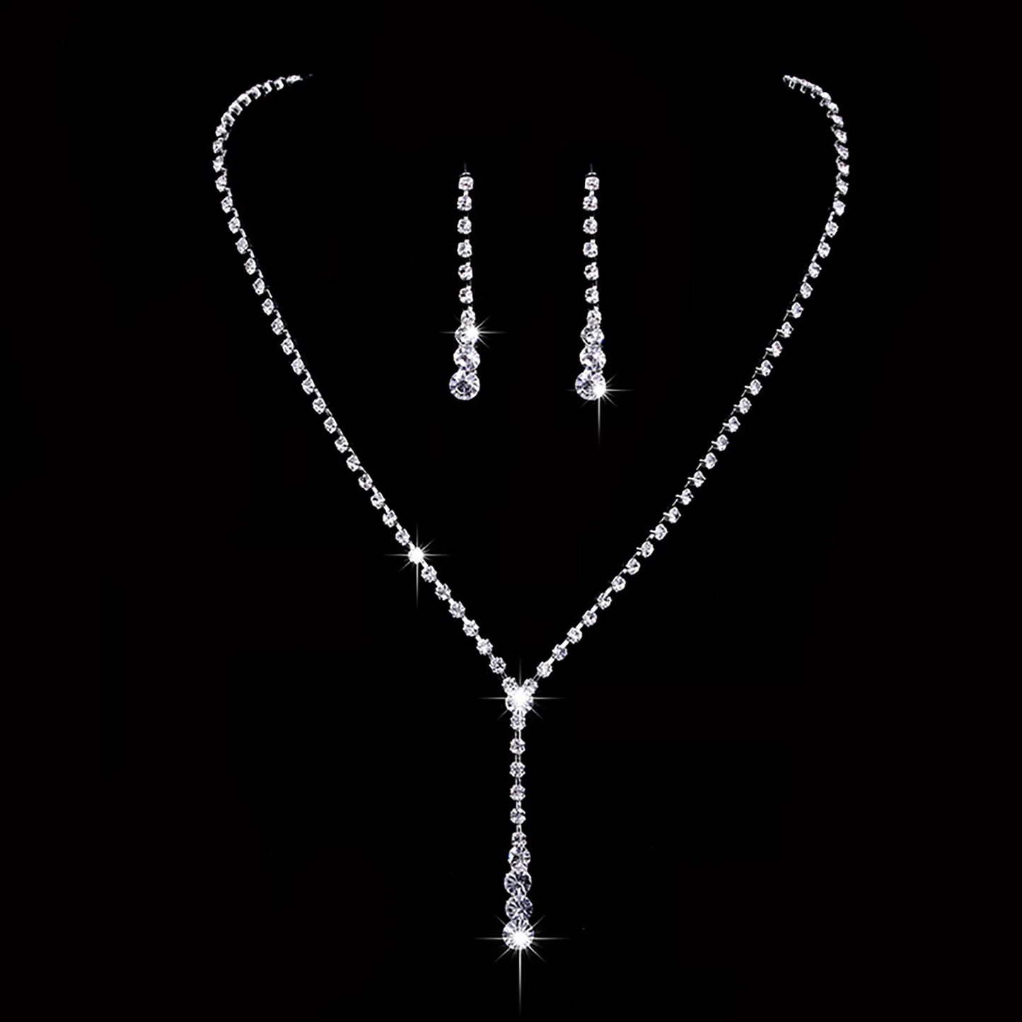 2pcs Women Jewelry Rhinestone Necklace Set French Vintage Earring Necklace Bride Wedding Photo Accessories For Bridesmaids Gifts