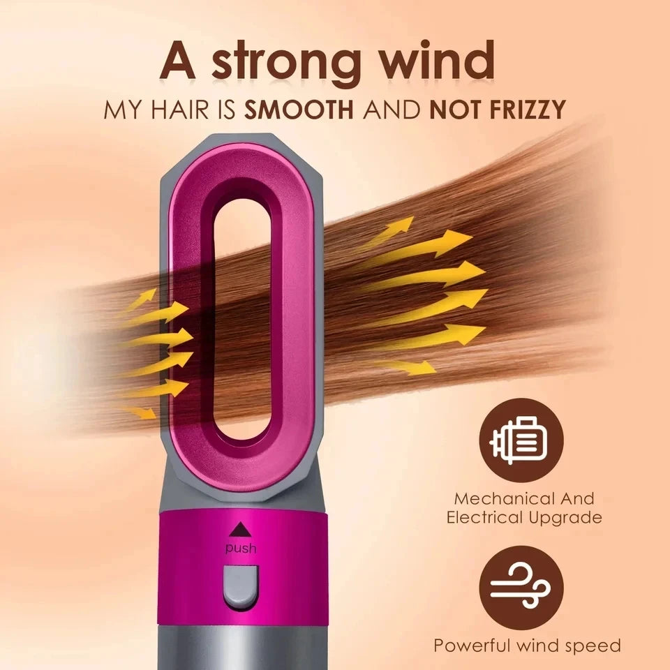 Hot Air Brush 5 in 1 Hair Dryer Set, Straightener Curler Styler Comb, Travel-Friendly Ionic Blow Dryer Brush