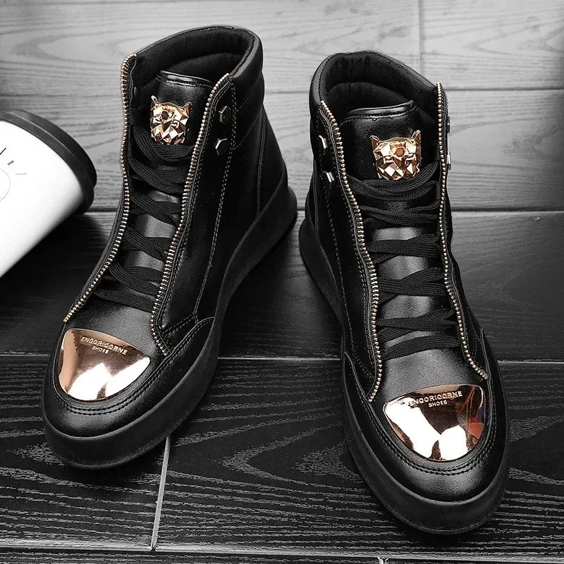 High Top Casual Shoes Men Sneakers 2024 Fashion Skateboard Shoes Leopard Platform Shoe Sport Training Shoes Men's Ankle Boots