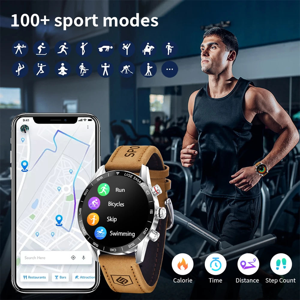 LIGE Rugged Military GPS Smart Watch Men AMOLED HD Screen Heart Rate Bluetooth Call Waterproof Outdoor SmartWatch
