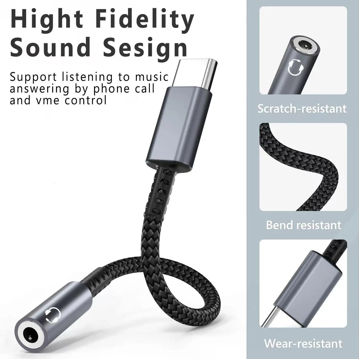 USB Type C to 3.5mm Earphone Adapter Converter Jack AUX Cable Headphone Adapter 3.5 Audio Cable for iPhone 15 Serie Mobile Phone