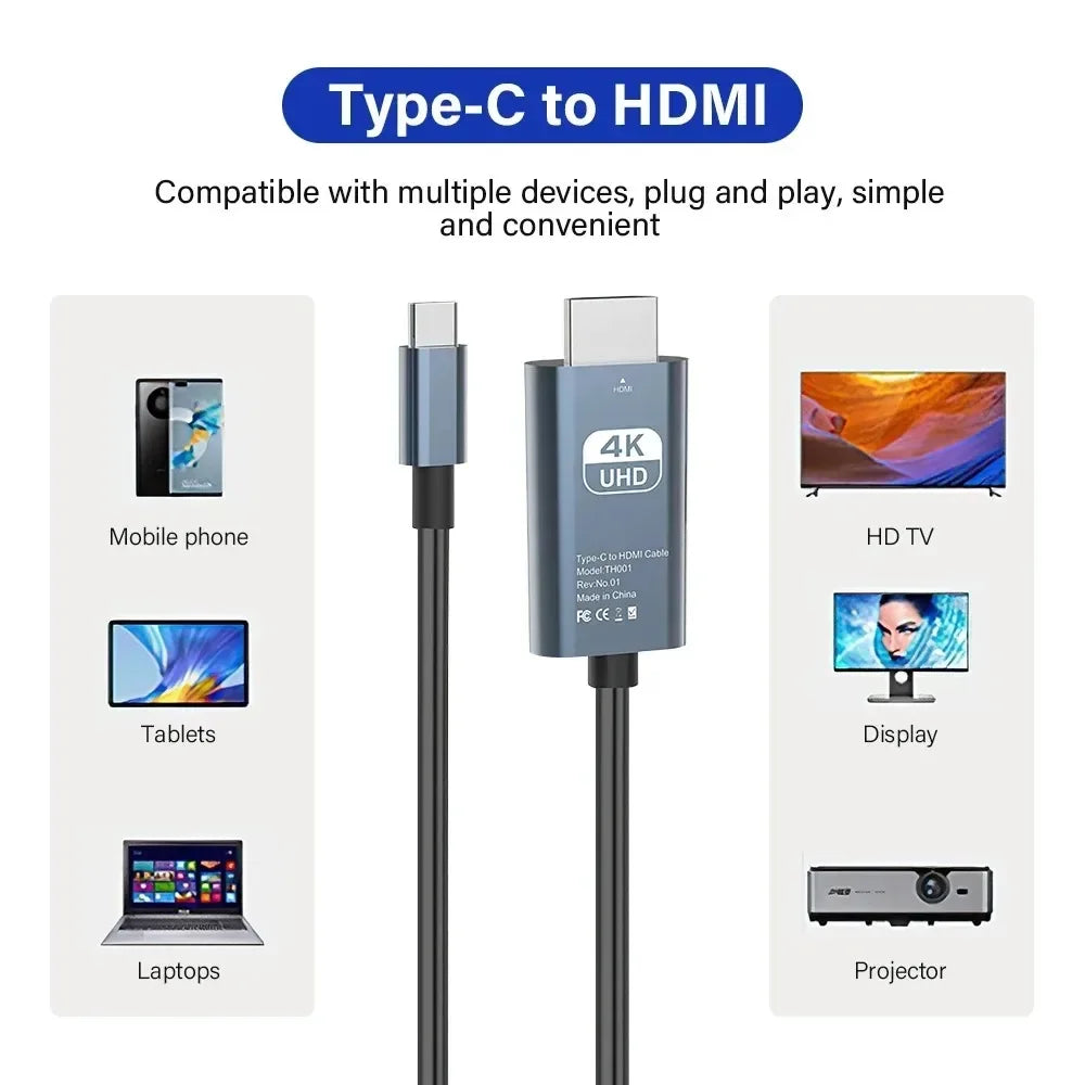 USB C to HDMI Cable Type C Adapter HDTV Converter Cable for iPhone 15 TV Converter MacBook Air iPad Samsung