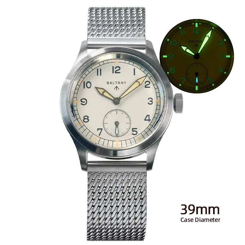 Baltany  New Men's Quartz Watch VD78 Retro 39mm Luminous S2032 Sapphire Crystal Stainless Steel100M Waterproof Reloj Hombre