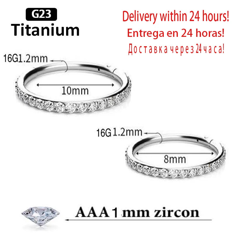 16G Stainless Steel Hoop High Quality Zircon Hight Segment Clicker Nose Rings Septum Piercing Earrings Nose Piercing Jewelry