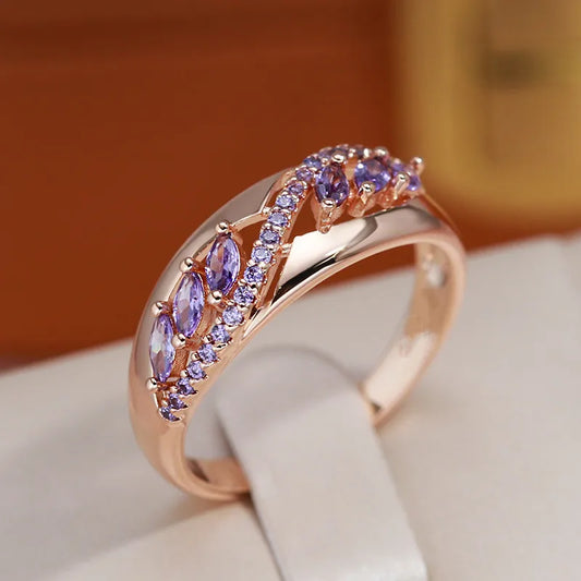 Cute Female Purple Zircon Stone Engagement Ring Rose Gold Color Wedding Jewelry For Women