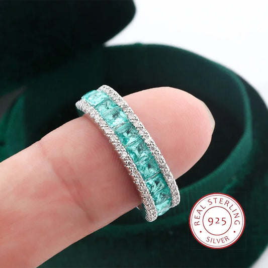 Beautiful 925 Silver Plated Women's Ring Geometric Square Green Zircon Jewelry Anniversary Gift Fashion Engagement Ring