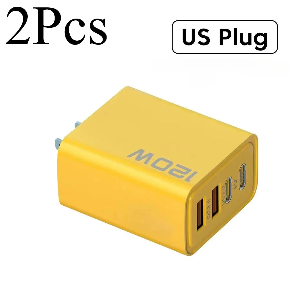 Total 120W USB Fast Charger 4Port  PD Quick Charging USB 3.0 Type C EU US Plug Charger For Xiaomi iPhone 15 Pro Max Wall Adapter