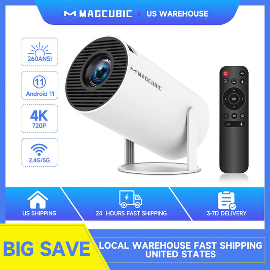 Mini Projector with WIFI 6 and Bluetooth, 4K