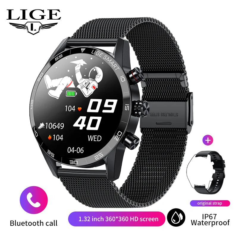 LIGE Rugged Military GPS Smart Watch Men AMOLED HD Screen Heart Rate Bluetooth Call Waterproof Outdoor SmartWatch