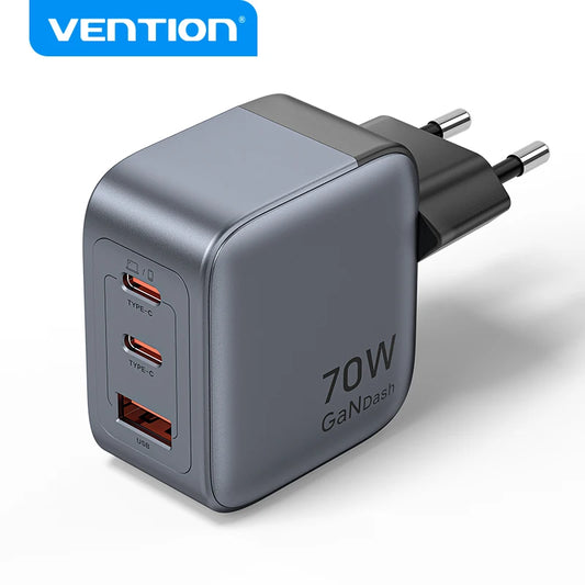 Vention 70W GaN Fast Charger USB Type-C Quick Charge 4.0 3.0 USB for iPhone 16/15/14 pro MacBook Air Laptop Tablet PD GaN Charge
