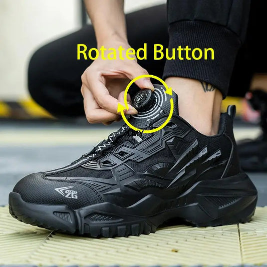 Quality Rotated Button Safety Shoes Men Steel Toe Working Sneakers Light Stab Proof Work Boots Man Anti-smash Security Footwear
