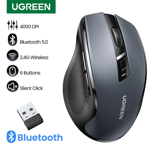 Wireless Mouse Bluetooth5.0 Mouse Ergonomic 4000DPI 6 Mute Buttons Mouse For MacBook Tablet Laptops Computer PC 2.4G Mice