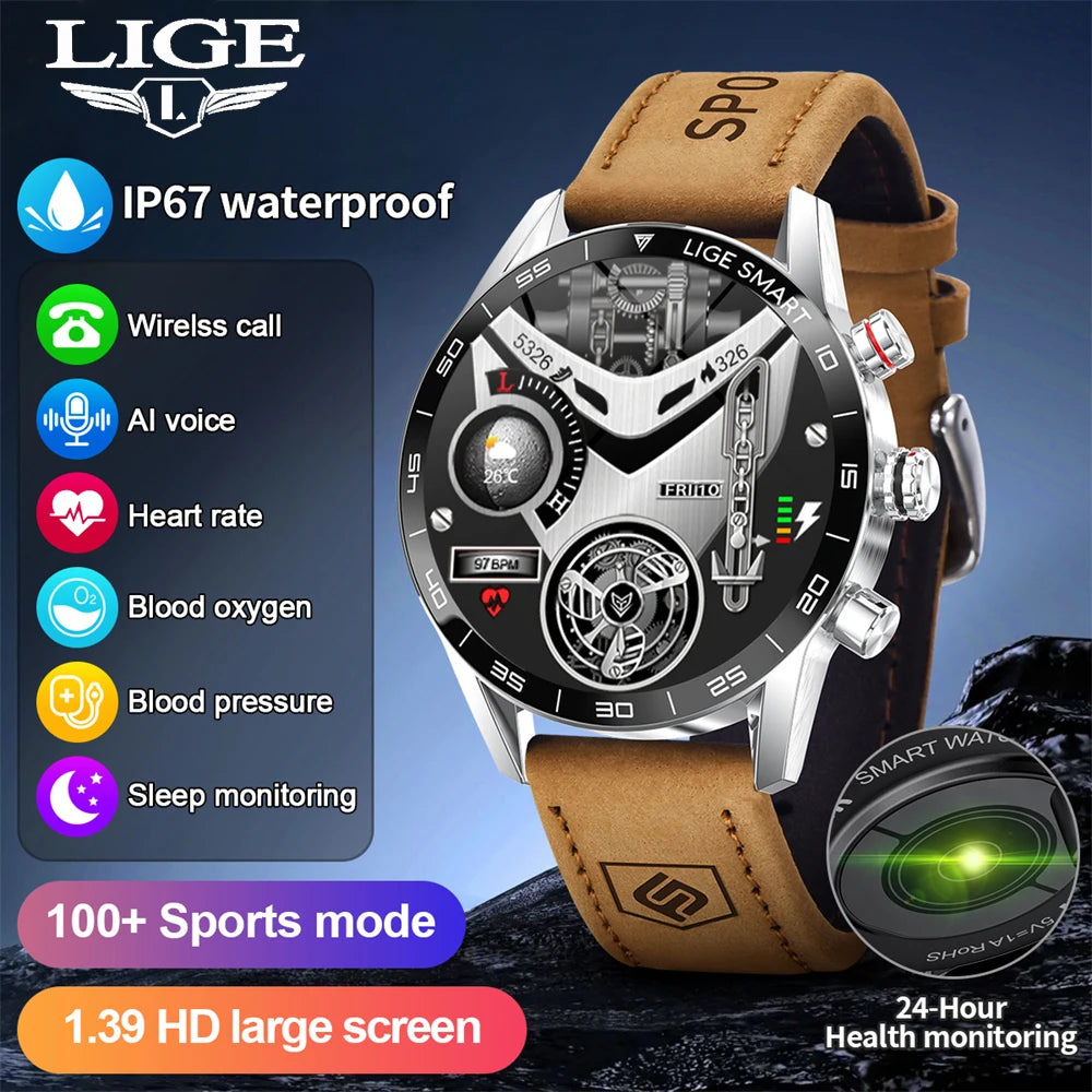 LIGE Rugged Military GPS Smart Watch Men AMOLED HD Screen Heart Rate Bluetooth Call Waterproof Outdoor SmartWatch