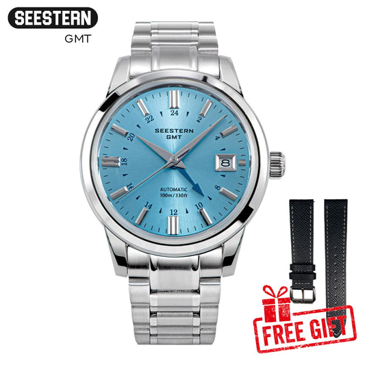 SEESTERN Men's Automatic Mechanical Wristwatch NH34 GMT Movement 10bar Waterproof Domed Sapphire Crystal Watch Limited S446 New