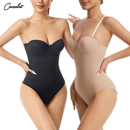 Wechery Women's Bodysuit Slimming Body Shaper Tummy Control Shapewear Detachable Shoulder Strap Female Underwear