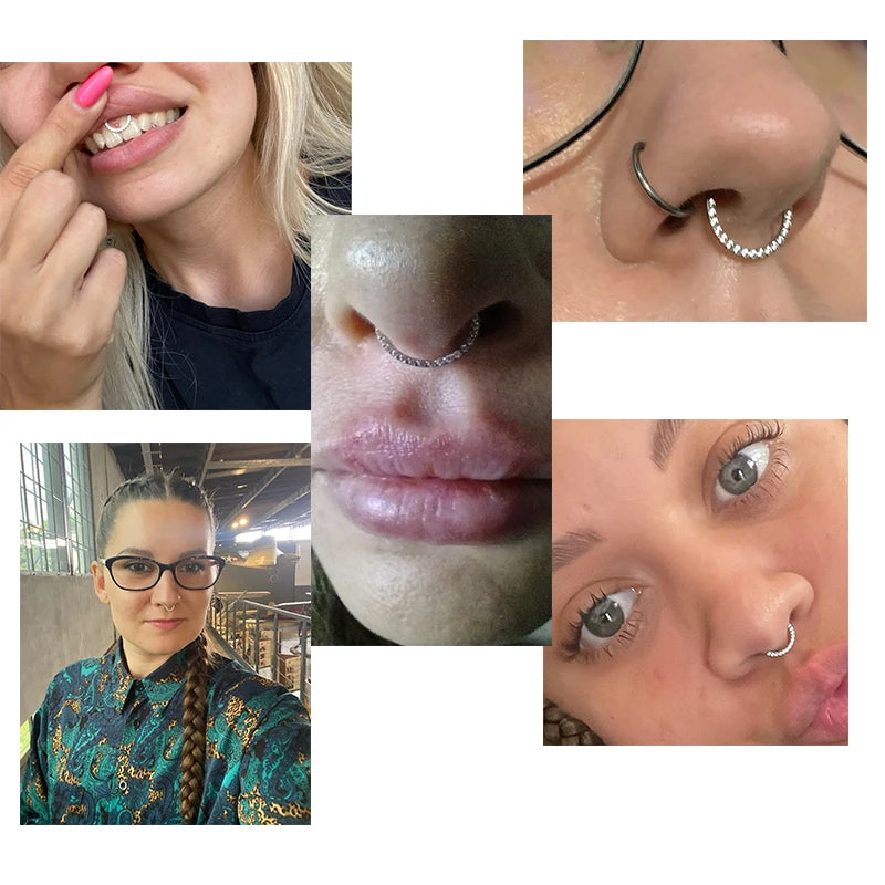 16G Stainless Steel Hoop High Quality Zircon Hight Segment Clicker Nose Rings Septum Piercing Earrings Nose Piercing Jewelry
