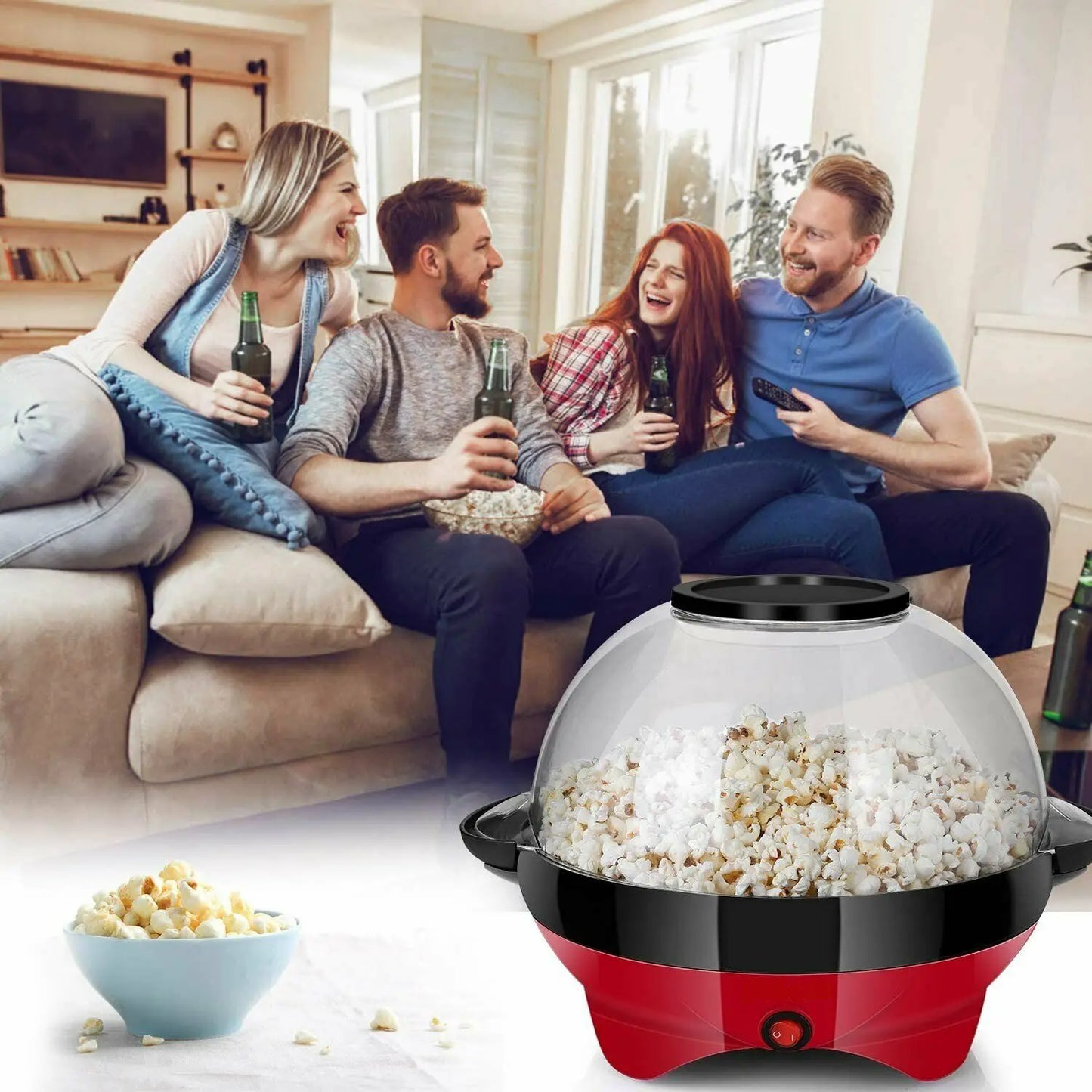 Popcorn Machine, 6QT Popcorn Maker, 800W Electric Stirring Popcorn Popper with Quick-Heat Technology,Removable Non-Stick