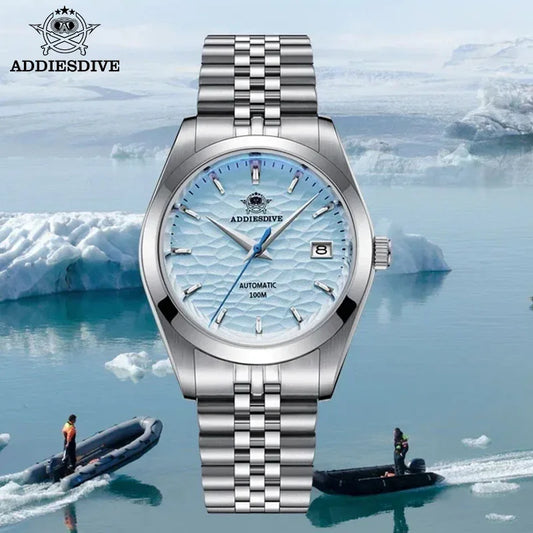 ADDIESDIVE Automatic Mechanical Watch Man European American Business Leisure Wristwatch Luxury Silver Luminous Waterproof Watch